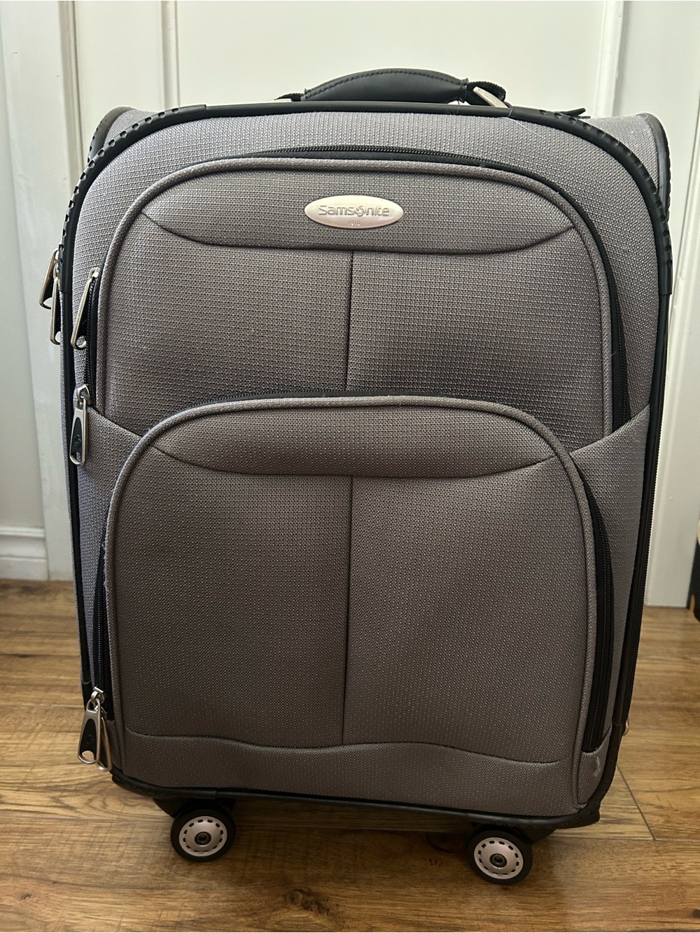 Samsonite Gray Upright Spinner soft-sided Carry-On with Front Pockets